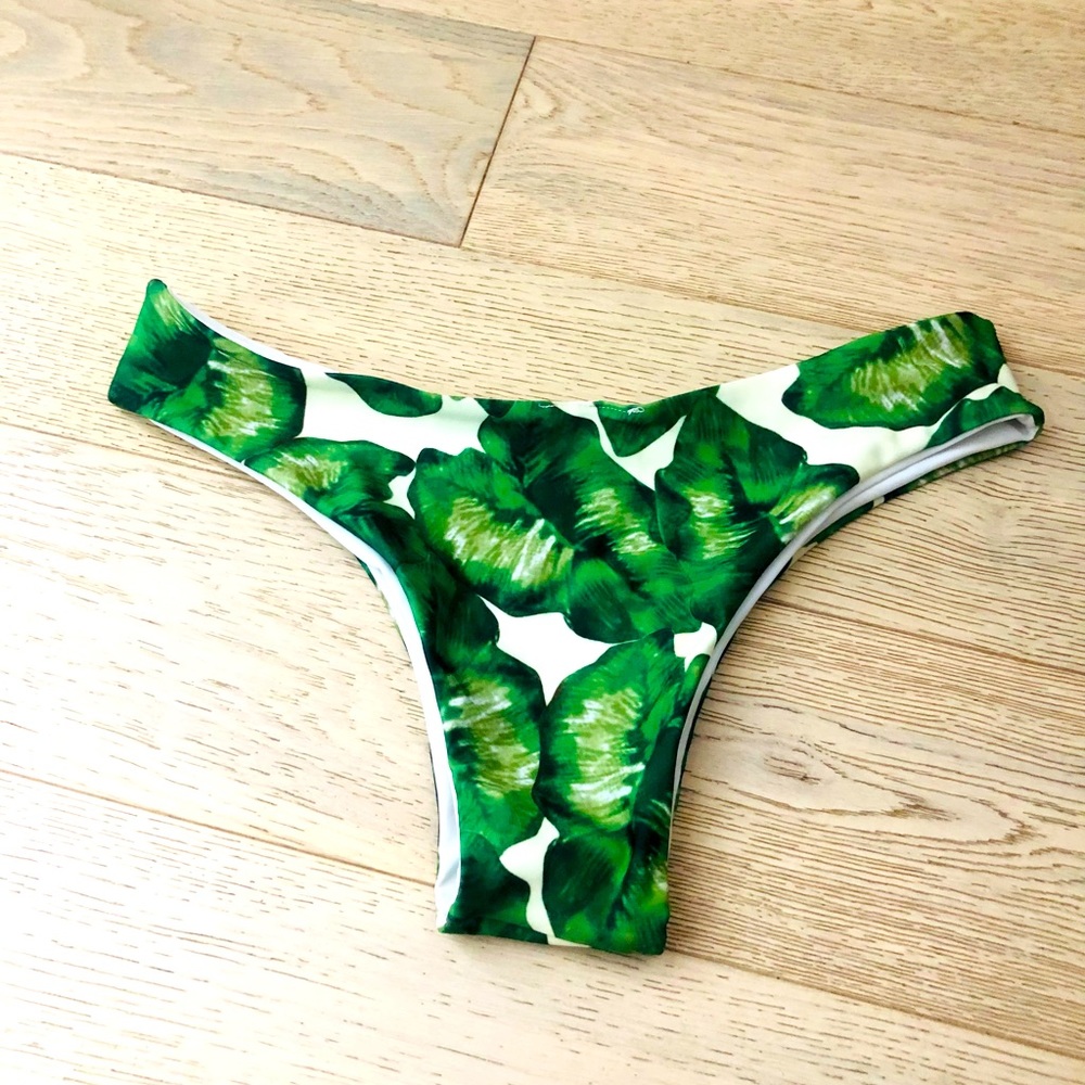 High Cut Tropical Green Cheeky Bikini Bottoms